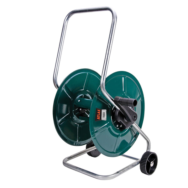 Wheeled garden hose reel with 60 metre capacity
